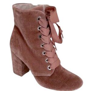 Kenneth Cole Reaction Corrine Pink Velvet Ribbon Lace-Up Granny Boots Size 7.5